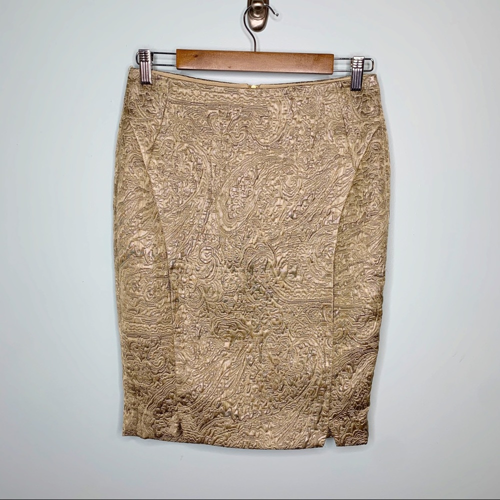 The Limited Gold Paisley Jacquard Pencil Skirt